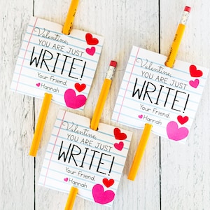 PRINTED Pencil Valentine's Day Tags for Kids - Class, School, Teacher, Student Gifts - Non Candy, Non Food - You are Just Write Valentines