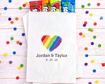 Personalized Rainbow Heart Treat Bags - LGBT Wedding Favors