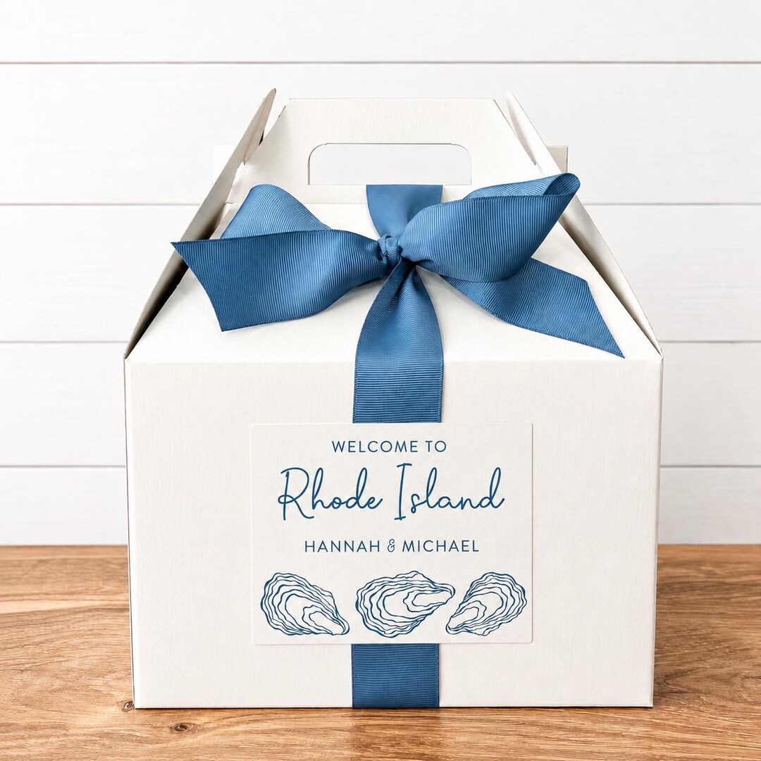 Oyster Wedding Welcome Boxes - Coastal Wedding Gable Boxes, Ribbon ...