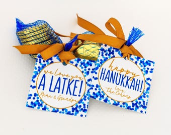 Personalized Hanukkah Gift Tags with Ribbon