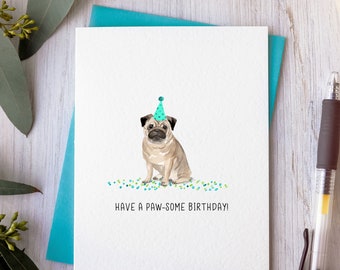 Pug Birthday Card, Dog Card, Dog Birthday Card, Card for Dog Walker, Card for Dog Lover, Card for Pug Owner