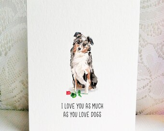 Australian Shepherd Card,  Dog Valentine,  Valentine's Day Card,  Aussie