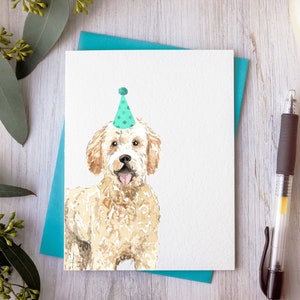 Carte d'anniversaire Goldendoodle, art doodle doré, maman doodle, papa doodle, carte d'anniversaire chien