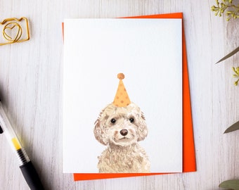 Cockapoo birthday card, champagne cockapoo greeting card, handmade dog notecard