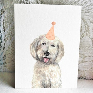 Carte d'anniversaire labradoodle, carte chien faite main, labradoodle aquarelle