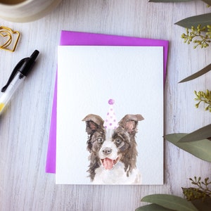 Border Collie birthday card, card for dog lover, lilac border collie art, new dog card