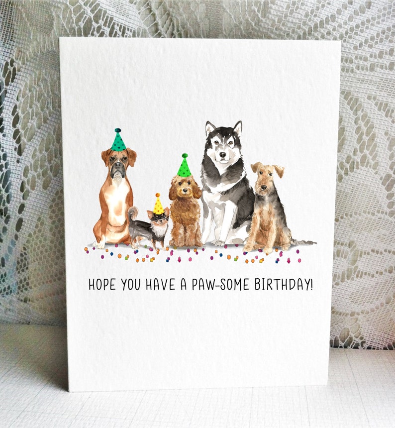 Dog Birthday Card, Boxer, Chihuahua, Cockapoo, Malamute, Airedale Terrier Greeting Card Dog Card image 1