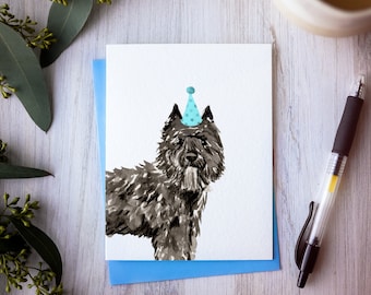 Bouvier des Flandres birthday card, handmade dog card, watercolor bouvier flanders cattle dog