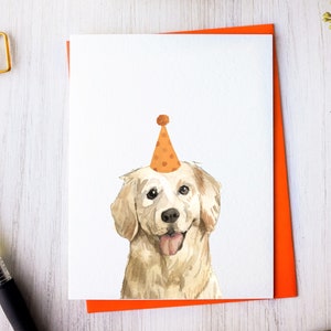 Golden retriever-verjaardagskaart, hondenbriefpapier, golden retriever-kunst, hondenverjaardagskaart
