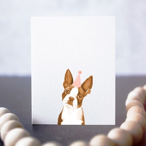 Carte brune de Boston Terrier, carte de chien faite main, aquarelle de boston terrier, carte d'anniversaire pour le propriétaire de chien
