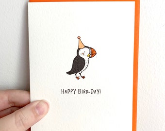 handmade birthday card - puffin card - puffin birthday card - card for bird lover - handcrafted card