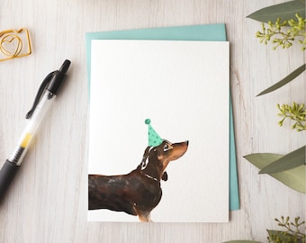 Dachshund birthday card, handmade dog card, wiener dog art