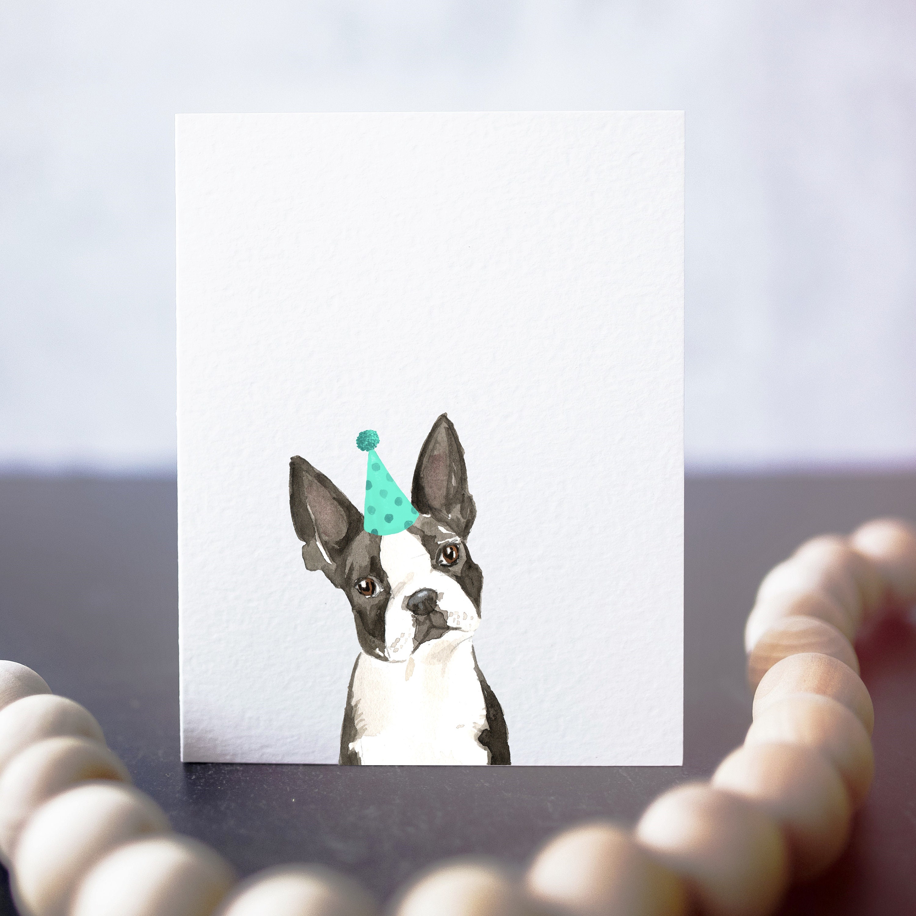 Boston Terrier Birthday Card Handmade Dog Card Watercolor | Etsy