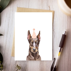Doberman Pinscher birthday card, dog party invitation, gift for vet tech, card for dog owner, doberman