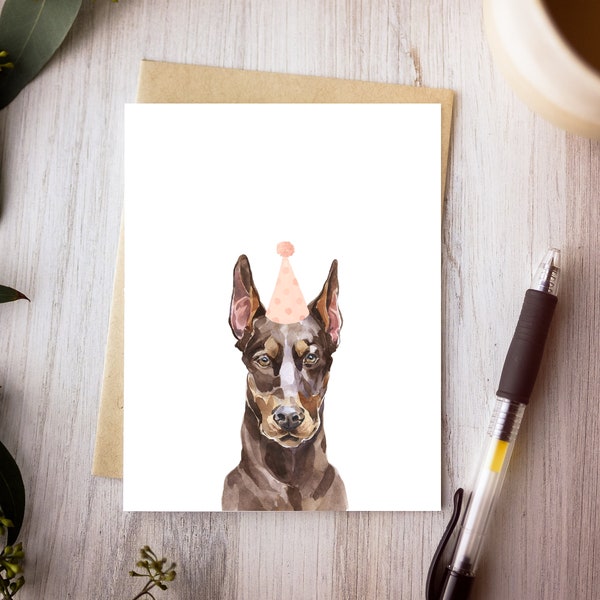 Doberman Pinscher birthday card, dog party invitation, gift for vet tech, card for dog owner, doberman