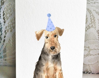 Welsh Terrier birthday card, welshie card, welsh terrier artwork, airedale terrier lookalike