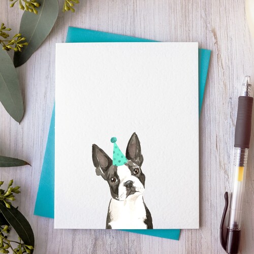 Boston Terrier Birthday Card Handmade Dog Card Watercolor - Etsy