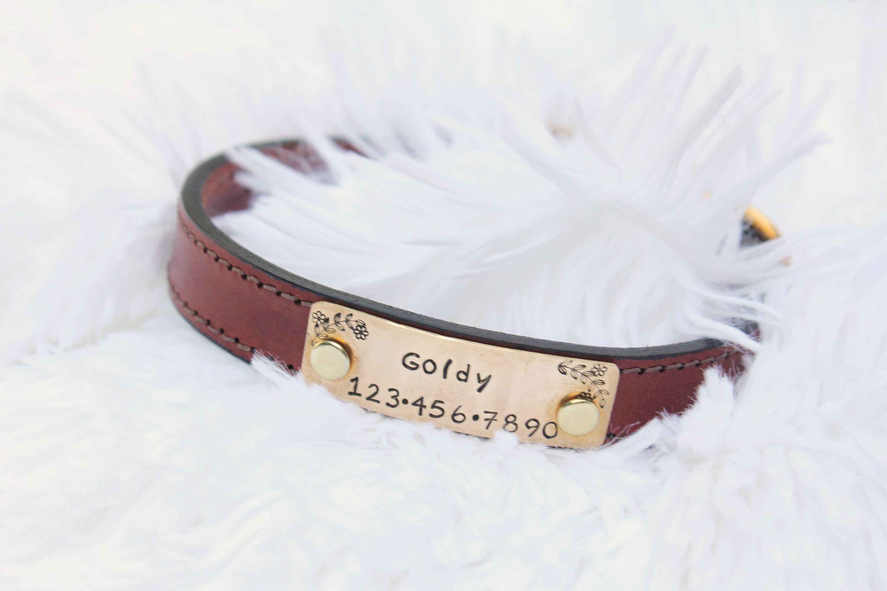 Gold Leather Collar Personalized Dog Collar Leather Collar Etsy