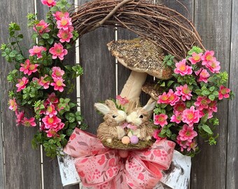 Easter wreath for front door - Rustic door decor - Happy Easter wreath - Easter door decor - Spring door wreath - Cherry Blossom wreath