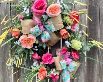 Romantic vintage wreath - Vintage boho wreath for front door - Floral boho door decor - Shabby door hanger - Spring door wreath