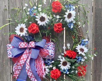 Patriotic wreath for front door - Patriotic grapevine wreath - Americana door wreath - July 4 wreath - USA door decor