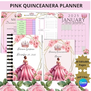 Ultimate Quinceañera Planner with 60 pages with Instant Download for Sweet 15, Quinceanera, Quince Años, pdf printable with 2025 calendar