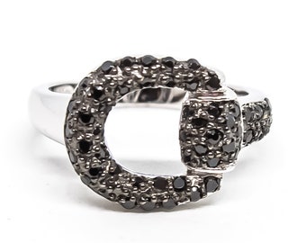 Bague nœud d'amour en spinelle noir fait main, argent sterling, taille 10