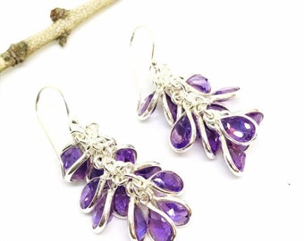 Length- 1.30 inch Natural authentic amethyst stones Amethyst earrings set in sterling silver 92.5 Perfectly matched
