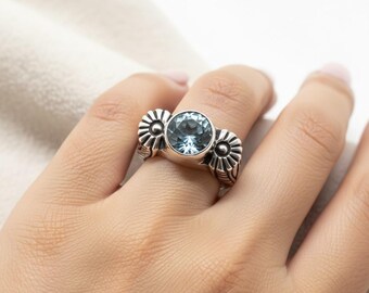 Blautopas Sterling Silber Statement Ring Größe 50 7 9