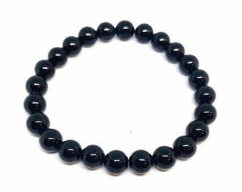 Natural Black Tourmaline, bead, stretch, bracelet, 8mm, round, polished, Unisex, Protection, Bracelet