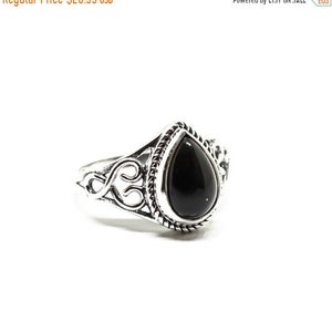 Natural Black Obsidian Ring Sterling Silver, Teardrop, Solid 925 Silver, Ring Size 6 7 8 9 Gift for Her