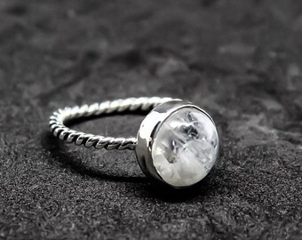 Rainbow Moonstone ring set in Sterling silver 925. Ring Size -7, 8. Natural authentic rainbow moonstone 10mm round .