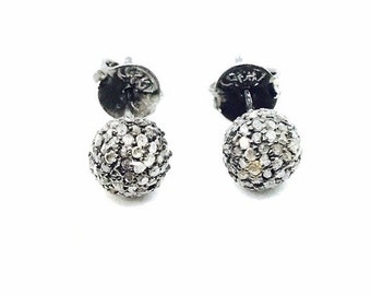 Special sale Diamond ball stud earrings set in sterling silver(92.5). Size- 6mm ball. Natural authentic diamonds- .52 carat. Dainty earrings