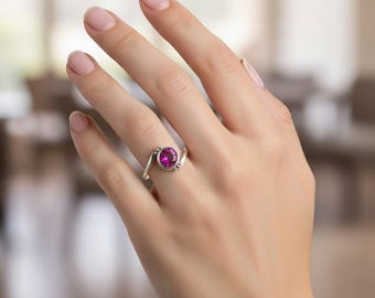 Ruby Ring Sterling Silver Stackable Handmade Boho