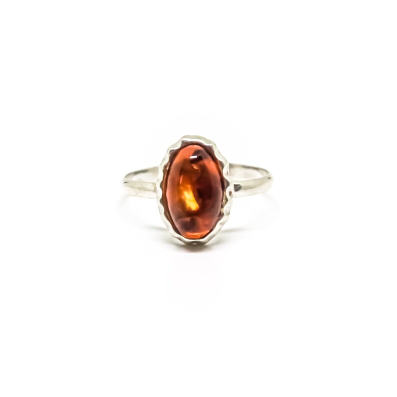 Sterling Silver Amber Oval Ring 6