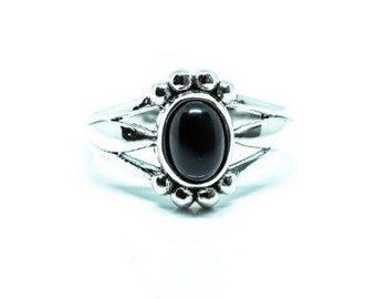 Schwarzer Obsidian Ring Sterling Silber 925 Oval Handgemachter authentischer schwarzer Obsidian Schmuck Geschenk für Sie