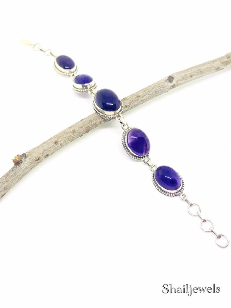 Genuine amethyst stones and adjustable length as links attached Perfectly matched. Amethyst Bracelet set in sterling silver 925