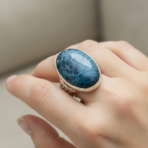 Blue Apatite Sterling Silver Statement Unisex Ring