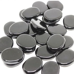 Natural Black obsidian crystal palm, worry, flat, smooth stone. 1 pcs, 5pcs, 10pcs wholesale.