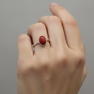 Oval Carnelian Sterling Silver Ring, Dainty Stackable Handmade Jewelry