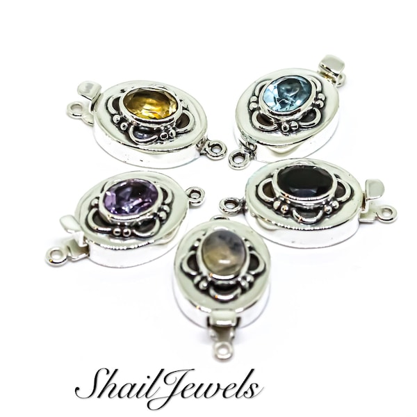 Box Clasps in Solid Sterling Silver 925 with Gemstones. Oval. Clasp. Locks good.