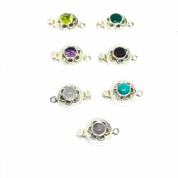 Box clasps in solid sterling silver 92.5. Natural authentic gemstones. 13mm round. Solid 92.5 silver.