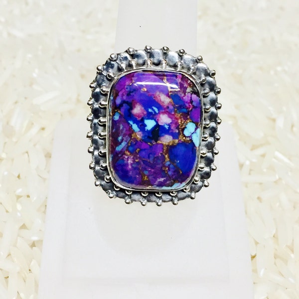 Copper Mojave purple Turquoise Ring set in Sterling silver (92.5). Size- 8.