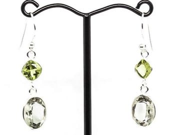 Druppeloorbellen groene amethist peridot, sterlingzilveren hanger
