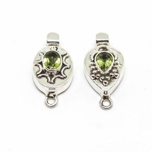 Box clasps in solid sterling silver 925 with peridot Length- 23.5 mm from hole to hole. Genuine gemstones.