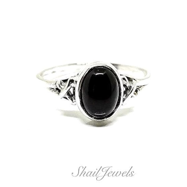 Anillo de plata esterlina con obsidiana negra hecho a mano