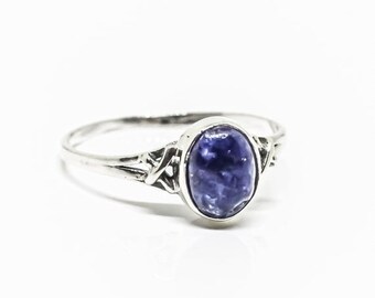 Lapis Lazuli Ring Set in Sterling Silver 925. Ring Size - 7, 8, 9. Natural authentic lapis lazuli stone. Dainty stackable ring