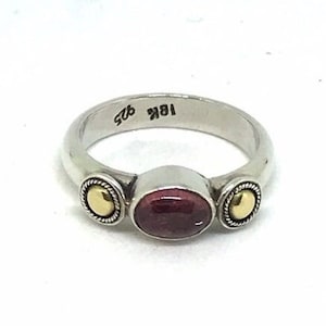 Tourmaline Ring, Sterling Silver, 18K Gold ,Pink, Oval, Jewelry, Gift For Her