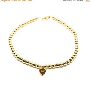 3mm Gold, Sterling Silver, Bead, Bracelet, Small, 3mm Round Ball, Dainty, Heart charm, 14k Gold