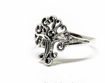 Sterling Silver Tree of Life Ring, Handmade Filigree Lace